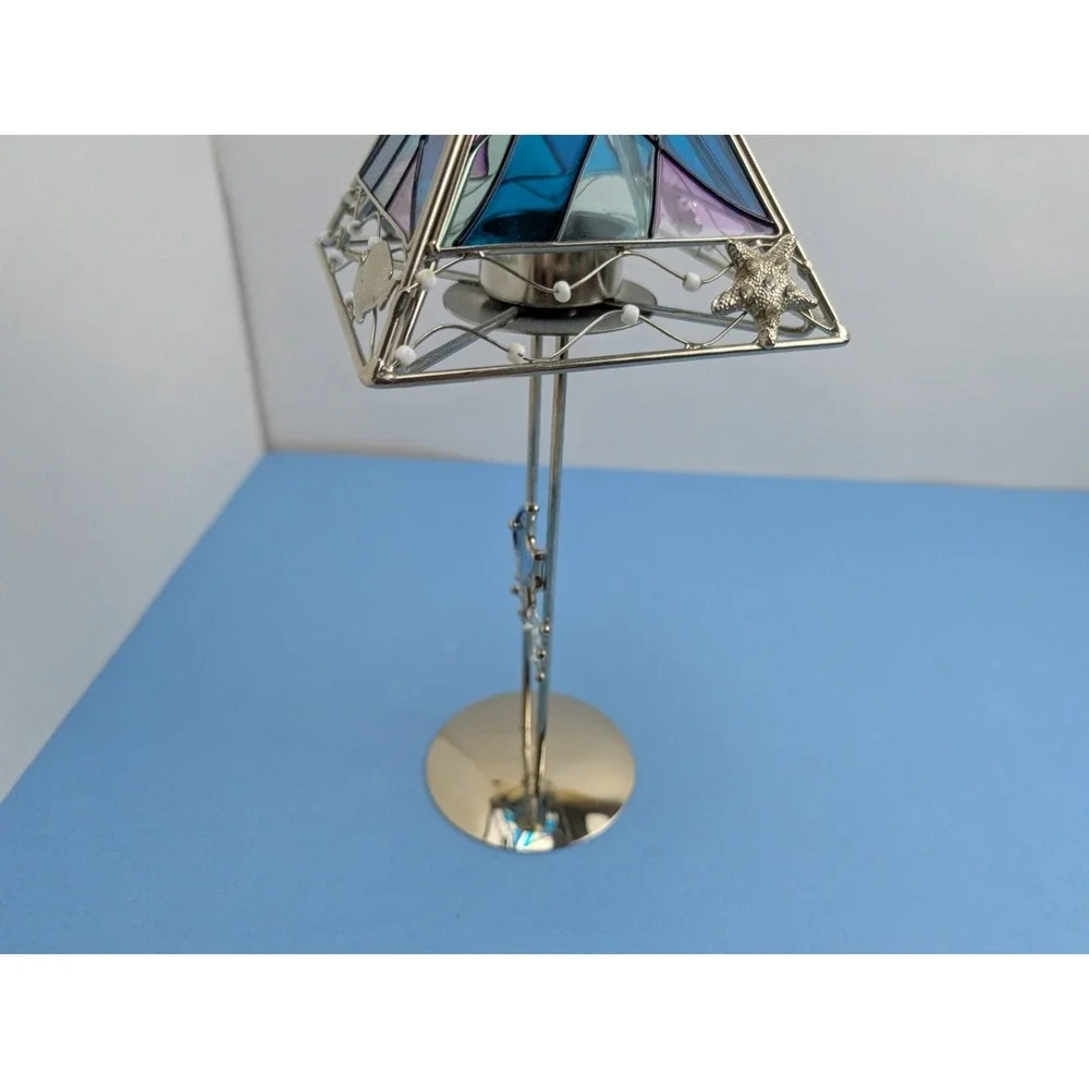 Aquatic Ocean Fish Stained Glass Tea Light Candle Holder Lamp Beach Theme Votive